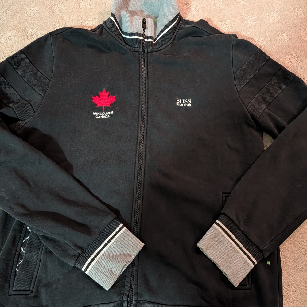 Hugo Boss Vancouver Canada Zip Up Limited Edition Track Jacket Sz Large Black